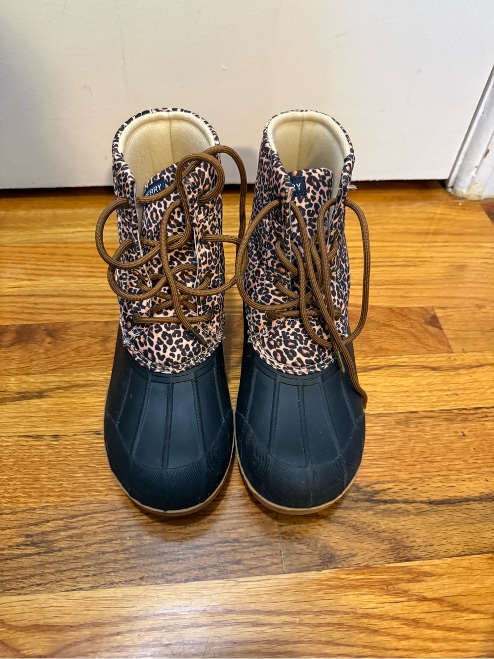 Sperry Kids Leopard Print Duck Boots - Black and Brown